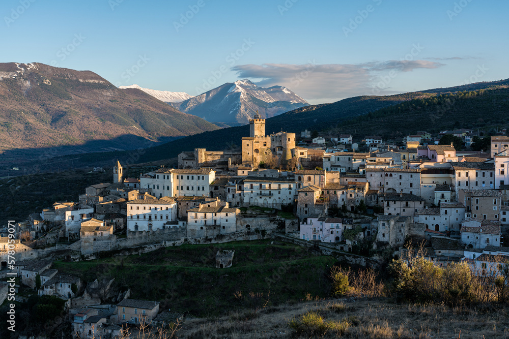 The beautiful village of Capestrano on a winter afternoon, Province of L'Aquila, Abruzzo, Italy.