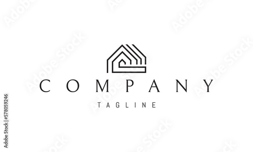 Vector logo on which an abstract image of a house made up of wires.