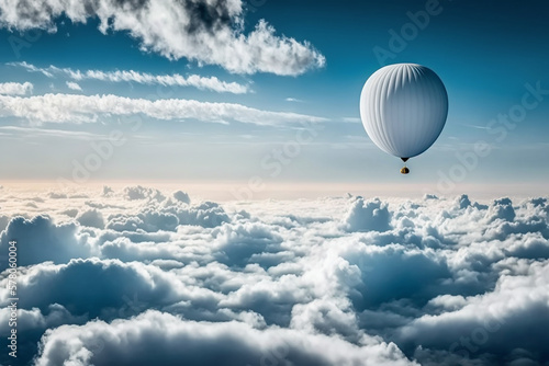 lonely hot air balloon in the clear white sky and pure cloud copy space Generative AI