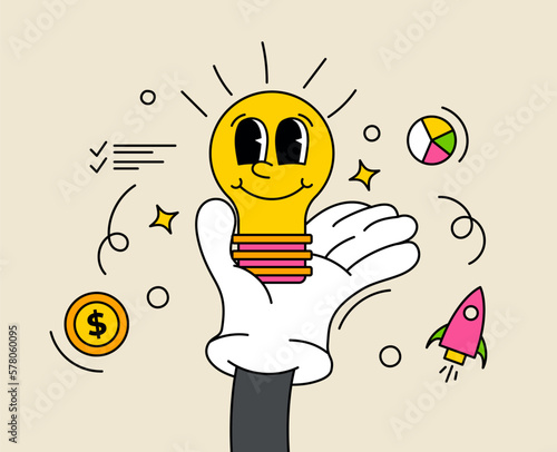 New idea concept. Rocket start up icon. startup, business plan, project development, from idea to realisation. Creative concept for web banner, social media banner