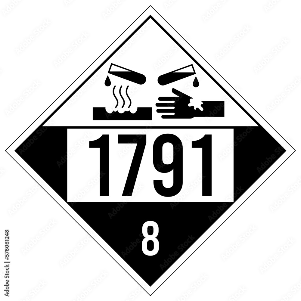 Sodium hypochlorite (bleach) chemical warning sign and labels Stock