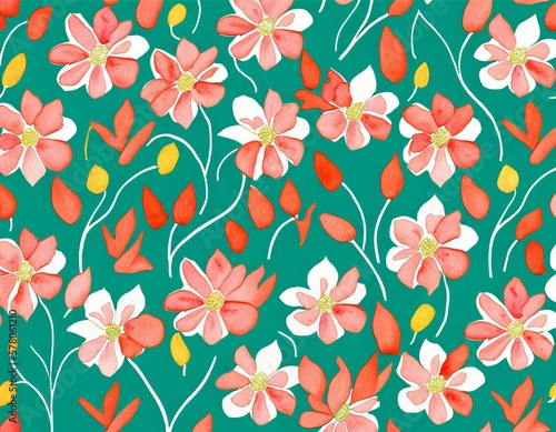 watercolor seamless pattern with flowers, leaves, floral motifs.
