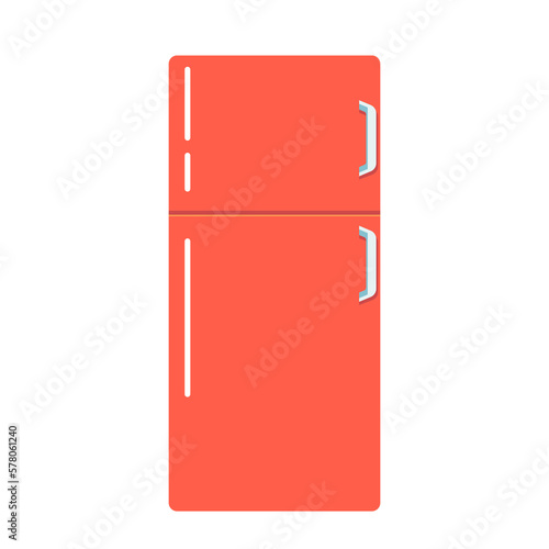 Modern Refrigerator Kitchen Equipment Isolated On White Background. Large Red Colored Household Appliance
