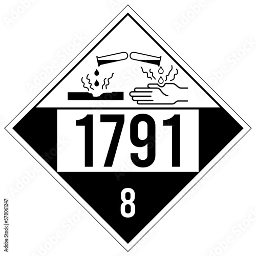 Sodium hypochlorite (bleach) chemical warning sign and labels
