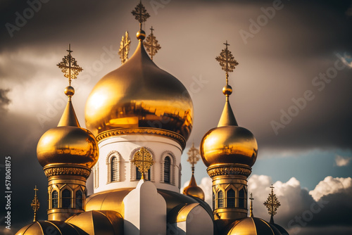 golden church domes against the backdrop of a sunny sky Generative AI photo