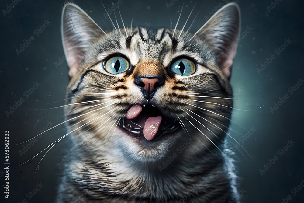 Portrait funny cat with a tongue photography made with Generative AI Portrait funny cat with a tongue photography made with Generative AI