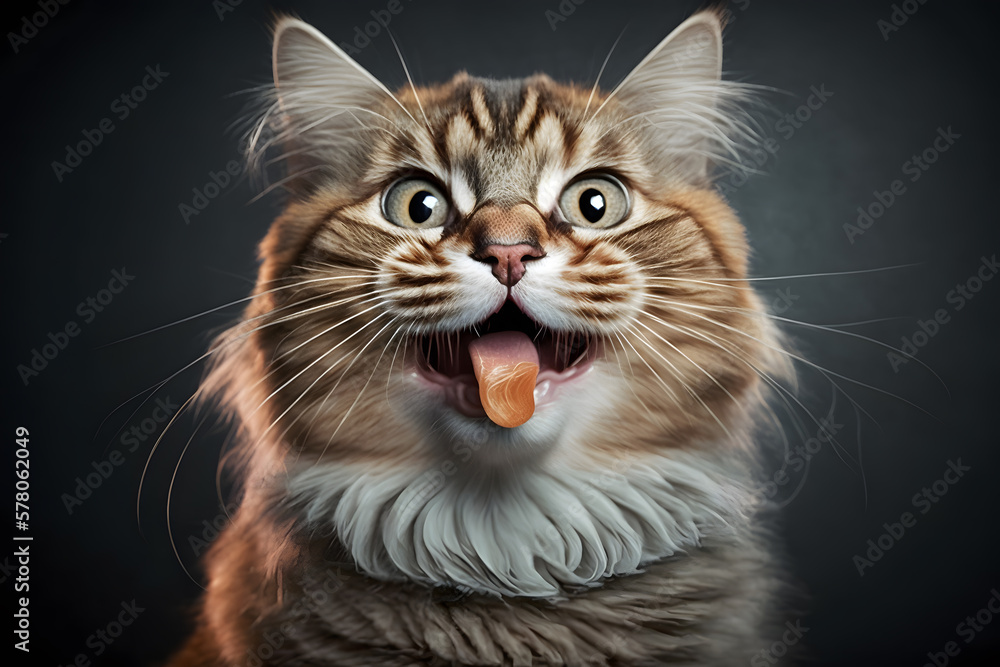 Fototapeta premium Portrait funny cat with a tongue photography made with Generative AI