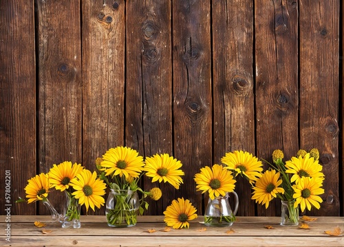 beautiful flowers on wooden background
