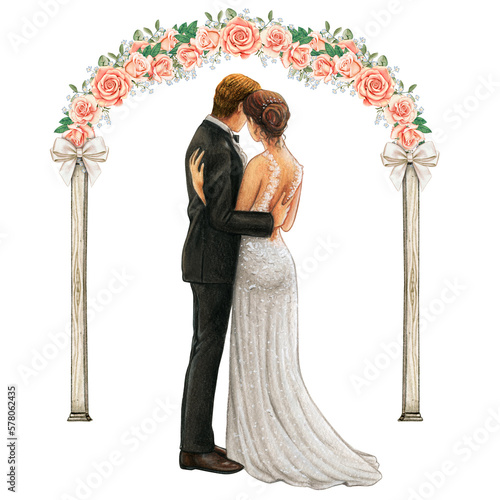 Wallpaper Mural Wedding couple embracing under wedding arch Torontodigital.ca
