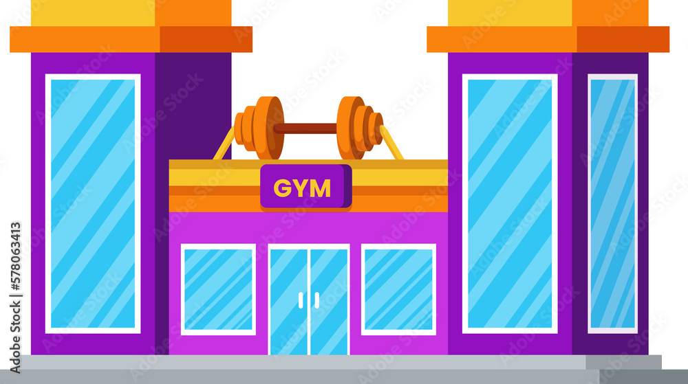 Large gym building,Gym or gymnasium, fitness center architecture building with barbell on top