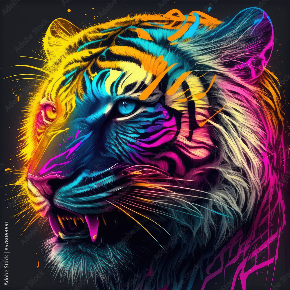 Graffiti Neon Art with Animals: A Bold and Colorful Image of Street Artistry Generative AI