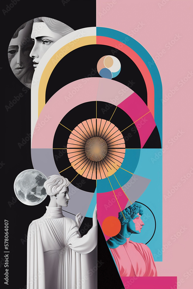 Fototapeta premium Minimal Abstract Surreal Geometric Colorful Collage Generative AI