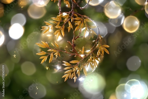 Autumn tree branches with leaves  wallpaper  bokeh blurry background   Generative AI