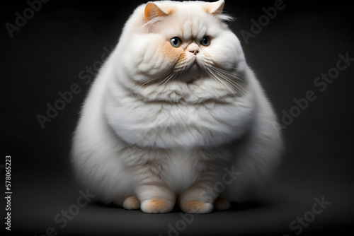 Portrait white fat cat sitting photography made with Generative AI 