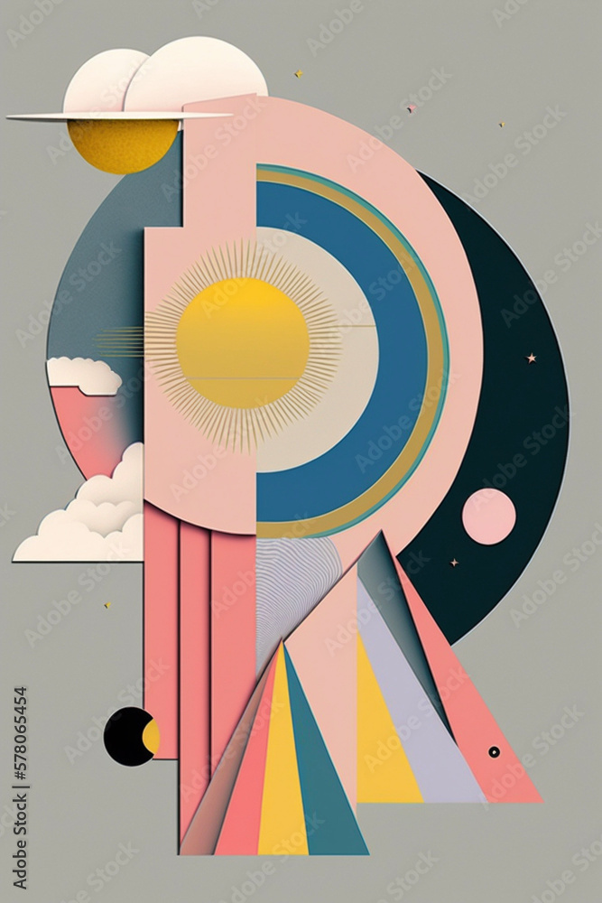 Obraz premium Minimal Abstract Surreal Geometric Colorful Pastel Collage Generative AI