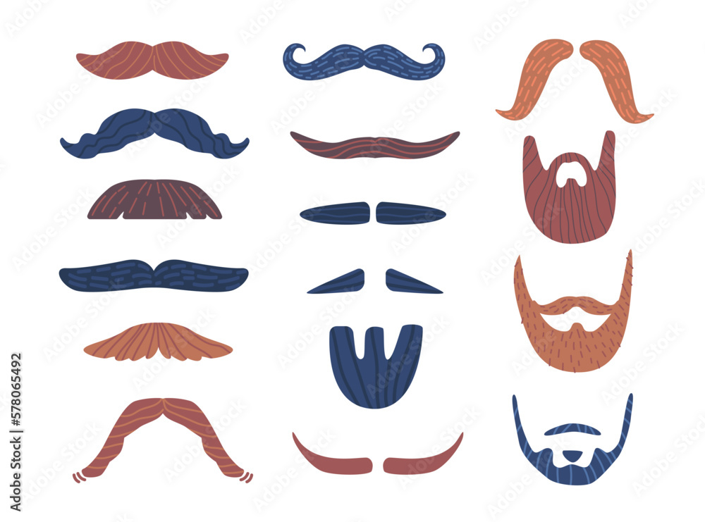 Set Of Male Stylish Mustaches And Beards, Part Of Men Appearance. Elements For Men's Grooming Products, Fashion Set Of Male Stylish Mustaches And Beards, Part Of Men Appearance. Elements For Men's Grooming Products, Fashion