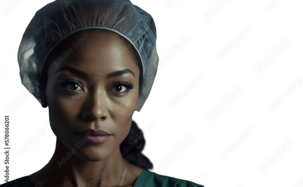 Female Doctor of African descent. Isolated on white background with copy space. Young successful colored doctor. Illustrative generative AI. Not a real person. Female Doctor of African descent. Isolated on white background with copy space. Young successful colored doctor. Illustrative generative AI. Not a real person.