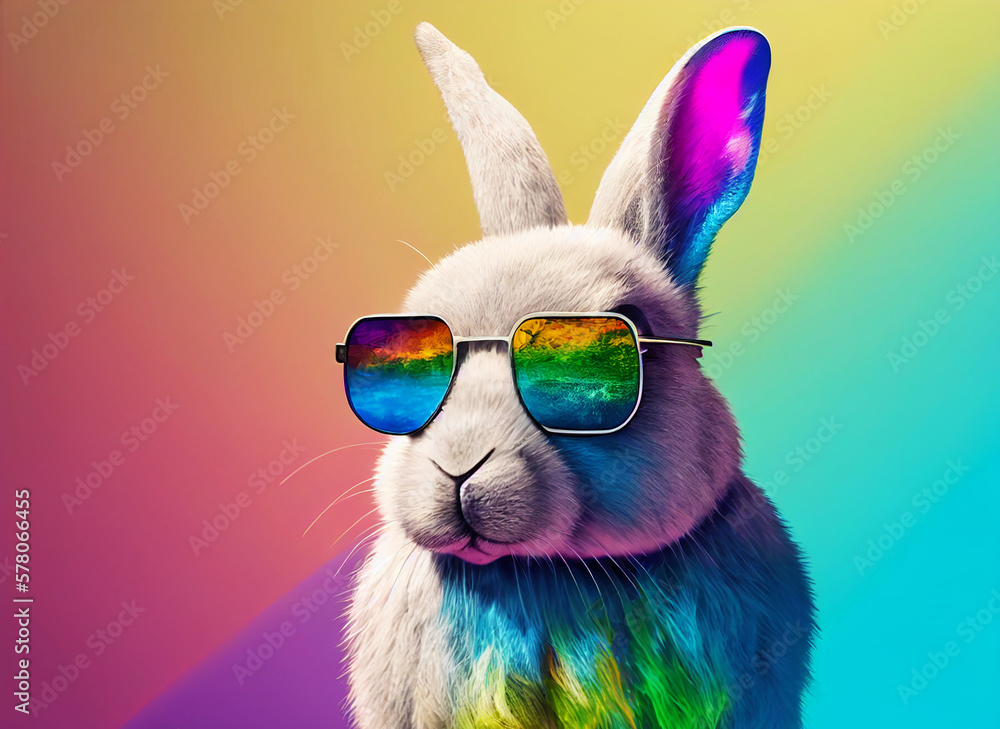 cool bunny with sunglasses on colorful background