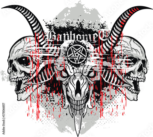 Gothic sign with goat skull, grunge vintage design t shirts