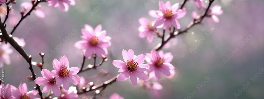 spring pink flowers on tree branches, blossom banner size wallpaper, bokeh blurry background, Generative AI spring pink flowers on tree branches, blossom banner size wallpaper, bokeh blurry background, Generative AI