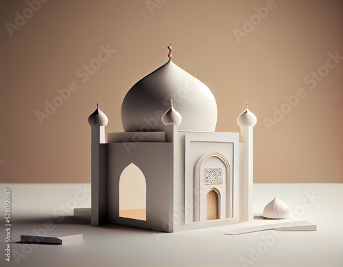 3d isometric mosque on plain background