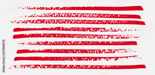 Red brush stroke set. Collection of painted grunge stripes. Ink paint