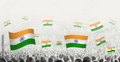Abstract crowd with flag of India. Peoples protest, revolution, strike and demonstration with flag of India.
