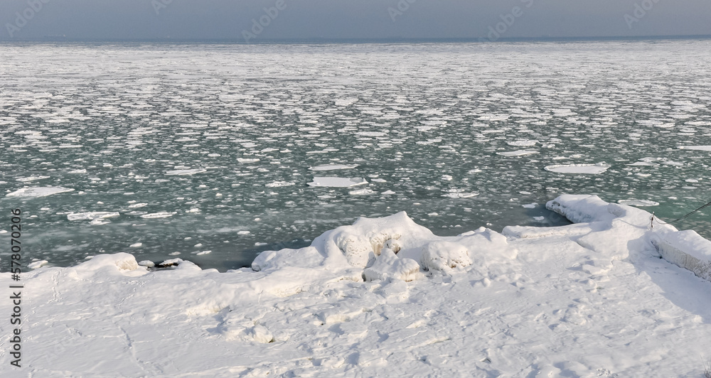 Ice floating near the shore in the cold winter of 2010, the Black Sea Ice floating near the shore in the cold winter of 2010, the Black Sea
