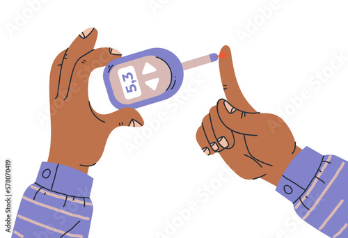 Diabetic blood glucose sugar test glucometer meter level concept. Vector graphic design illustration