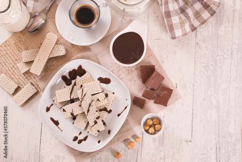 Neapolitan wafers filling with hazelnut-chocolate cream.