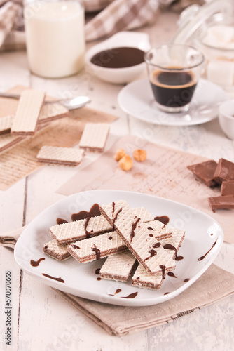 Neapolitan wafers filling with hazelnut-chocolate cream.