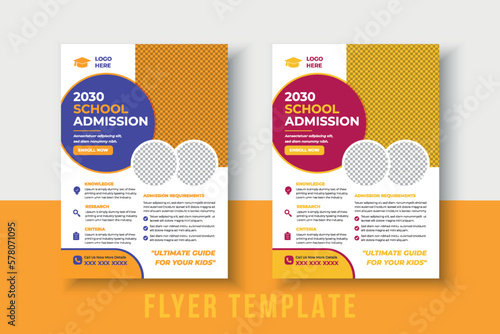 kids school admission flyer template. Flyer brochure cover template for Kids back to school education admission layout design. Creative and modern kids admission education poster, brochure layout.