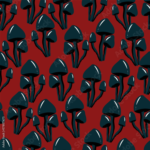 mushroom seamless pattern design - cute mushrooms with on red background, Colorful background for printing brochure, poster, card, print, textile,magazines, sport wear. geometric Modern trendy design.