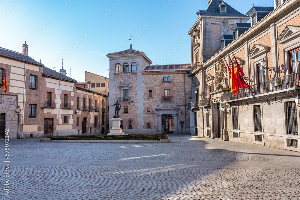 Plaza de la Villa de Madrid seat of the city council in its historic buildings, Spain.