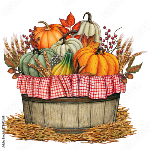 Watercolor harvest pumpkin basket decoration