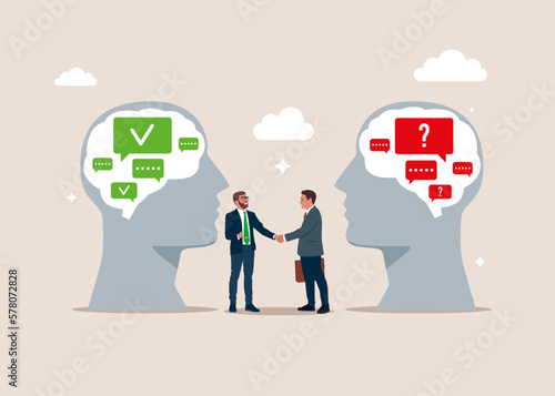 Negotiation and compromise, common ground. Modern vector illustration in flat style. 
