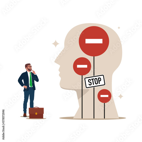 Mental block. Limited ability or self growth mindset. Modern vector illustration in flat style. 