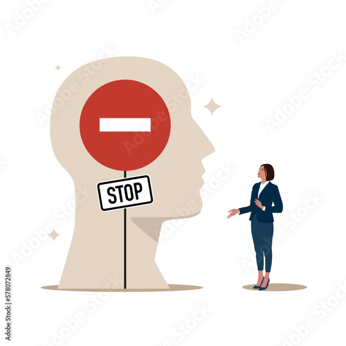Positive thinking. Limited ability or self growth mindset. Flat vector illustration. 