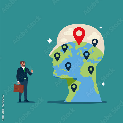 Worldwide freelance work, outsource service. Flat vector illustration.