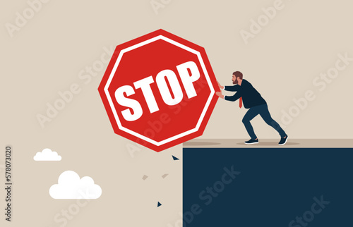Get rid of stop sign.Incident management, root cause analysis or solving problem, identify risk or critical failure concept. Modern vector illustration in flat style