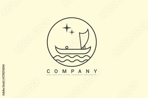 Boat with Stars for Sailing at Night and waves