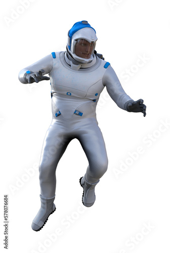 Cartoon character in astraunaut space suit floating in zero-g png