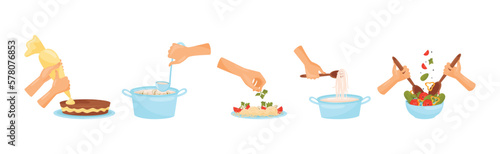 Hands Preparing Food Process of Cooking Vector Set
