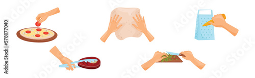 Hands Preparing Food Process of Cooking Vector Set