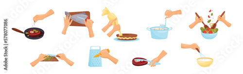 Hands Preparing Food Process of Cooking Vector Set