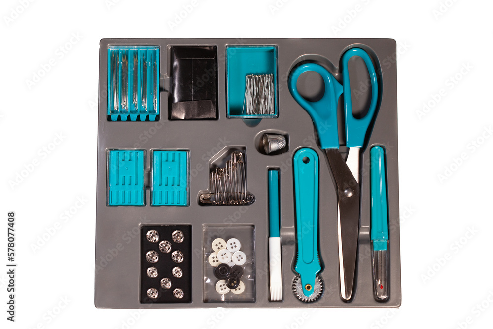 sewing equipment set isolated on white background Stock Photo | Adobe Stock