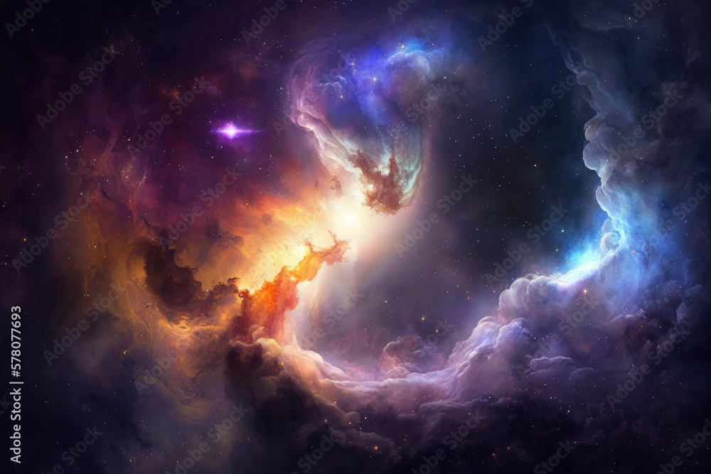 Fototapeta premium Galaxy and Nebula. Abstract space background. Endless universe with stars and galaxies in outer space. Cosmos art. Generative AI