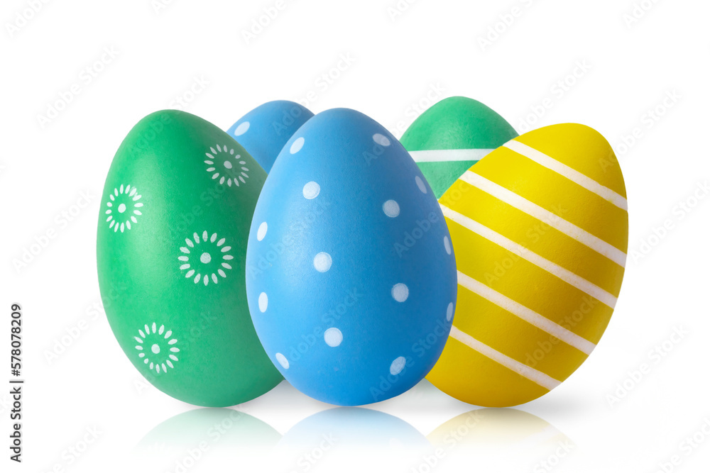 Set multi-colored Easter eggs on a white background close-up Set multi-colored Easter eggs on a white background close-up