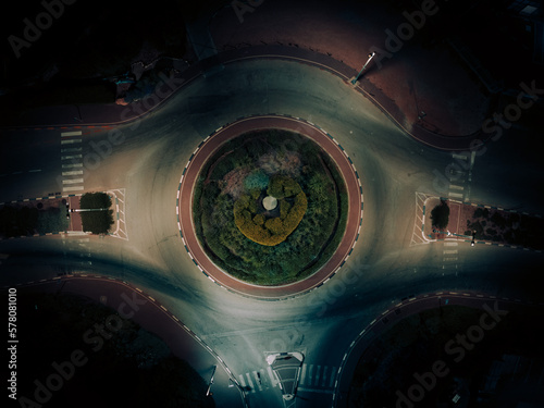 Night view from a drone of an industrial area.