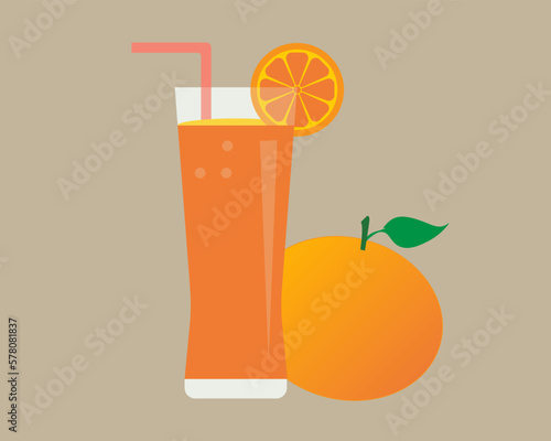 glass of orange juice with oranges vector illustration